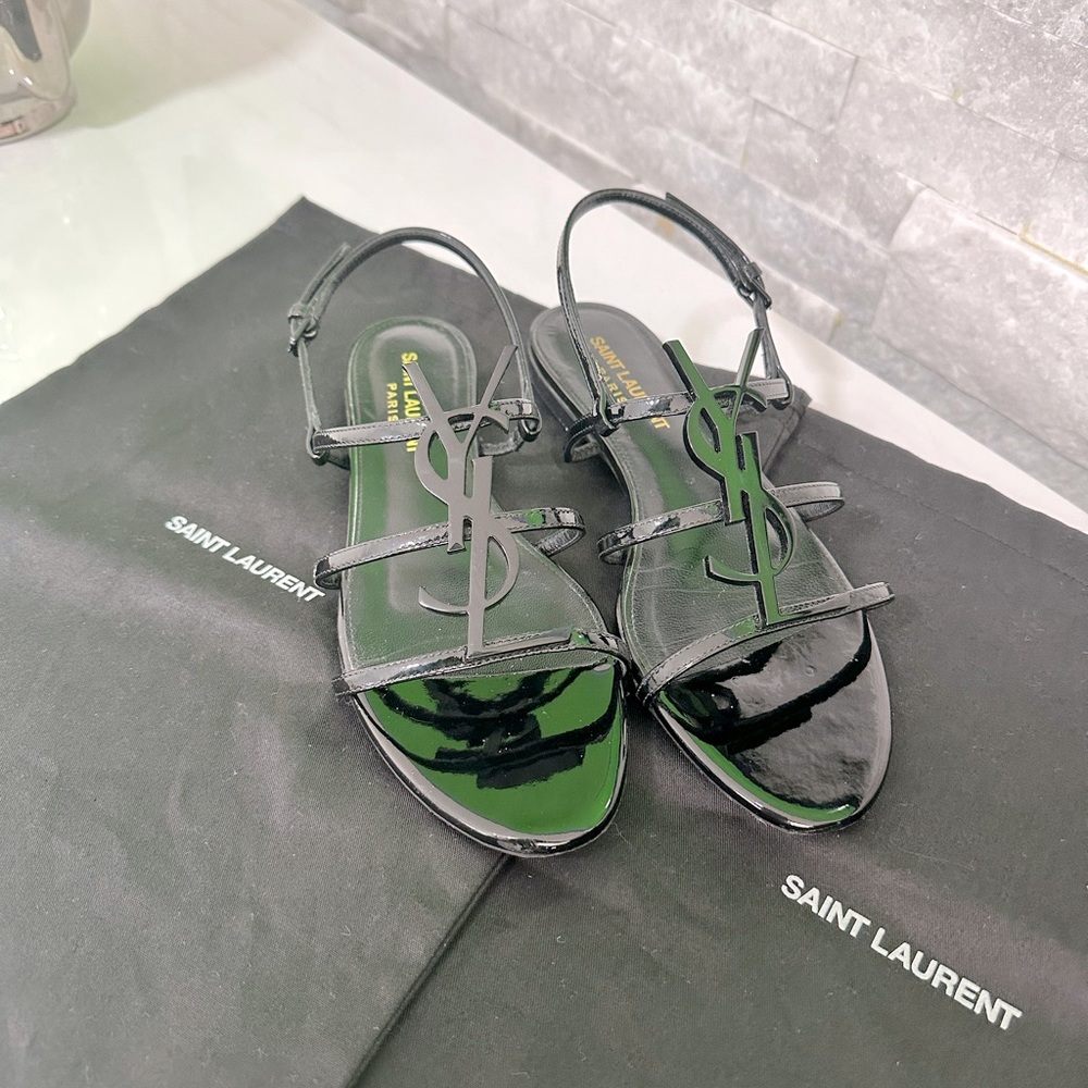 Cassandra patent YSL slingback sandals